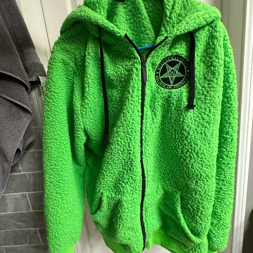 Blackcraft Cult Unisex Sherpa zip up hoodie - Lime Green